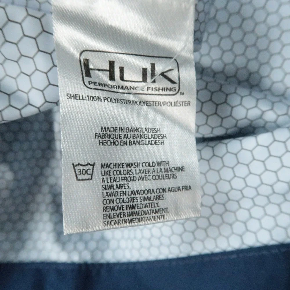 Huk Jacket Mens Medium Blue Fishing Waterproof Hooded Windbreaker Lined